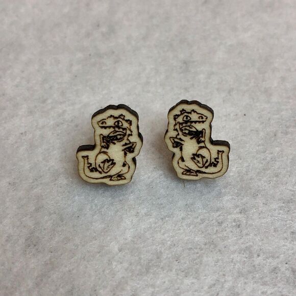 Rugrats Reptar Wood Stud Earrings - Picture 3 of 3